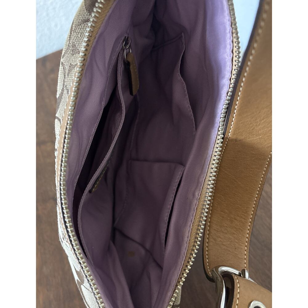 COACH Handbag Hamptons Hobo Signature Canvas Tan Caramel Leather Silver 11576 - Picture 9 of 11